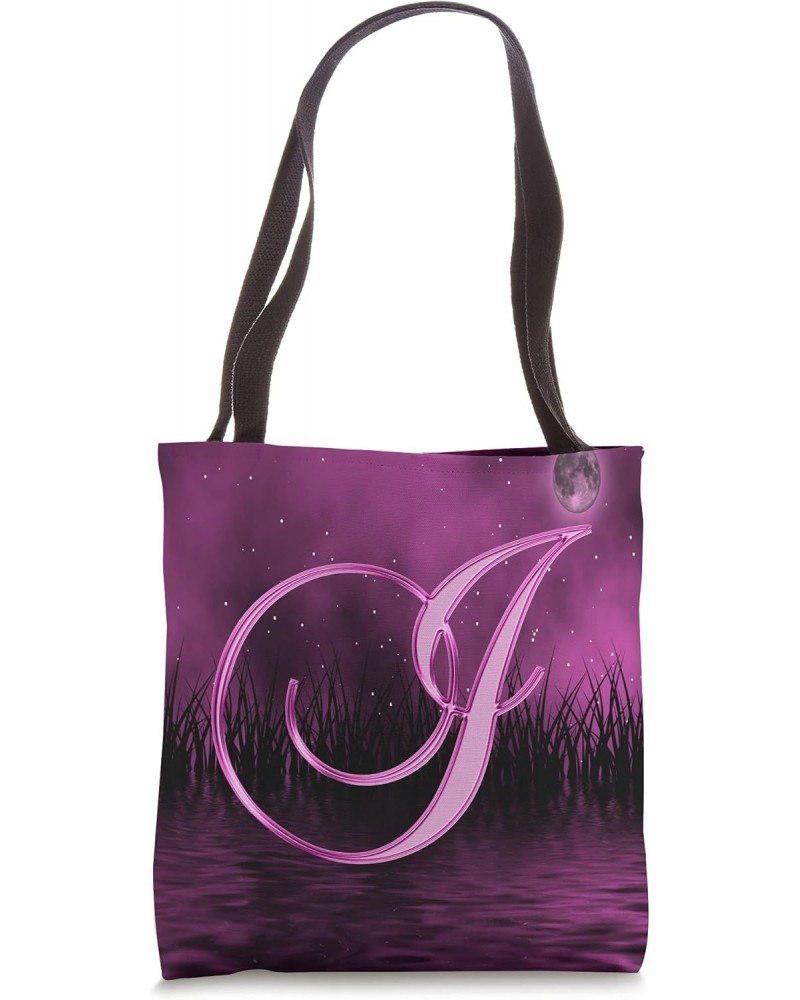 I Pink Night Dark Moon Stars Water Sky Initial Letter Name Tote Bag $8.96 Totes