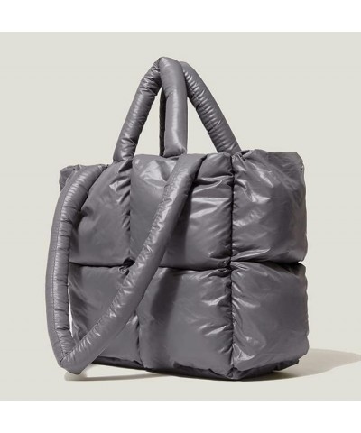 Puffer Shoulder Bag for Women Mini Down Satchel Hobo Bag Quilted Tote Bag Chic Purses 2024 Dark Grey $18.86 Totes