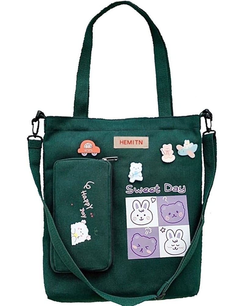 Kawaii Messenger Bag Cute Preppy Crossbody Bag Canvas Shoulder Bag with Adjustable Strap Office Work Travel Essentials Green ...