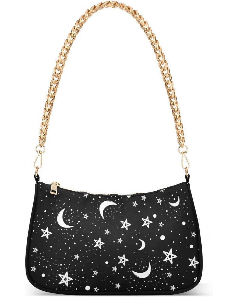 Moon Stars Starry Night Sky Shoulder Bag Purse for Women Tote Handbag with Zipper Closure $14.26 Totes