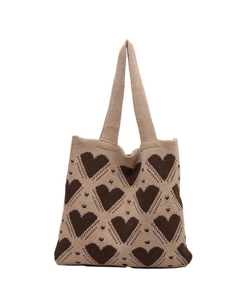 Women Girls Crochet Tote Bag Large Capacity Heart Pattern Everyday Beach Hobo Bag Handmade Y2K Shoulder Bag Aesthe Khaki $11....