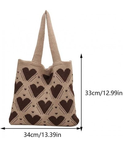 Women Girls Crochet Tote Bag Large Capacity Heart Pattern Everyday Beach Hobo Bag Handmade Y2K Shoulder Bag Aesthe Khaki $11....