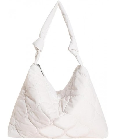 Puffer Tote Bag for Women, Lightweight Quilted Tote Bags Puffy Shoulder bag Padded Fluffy Hobo Handbag With Zipper Off-white ...