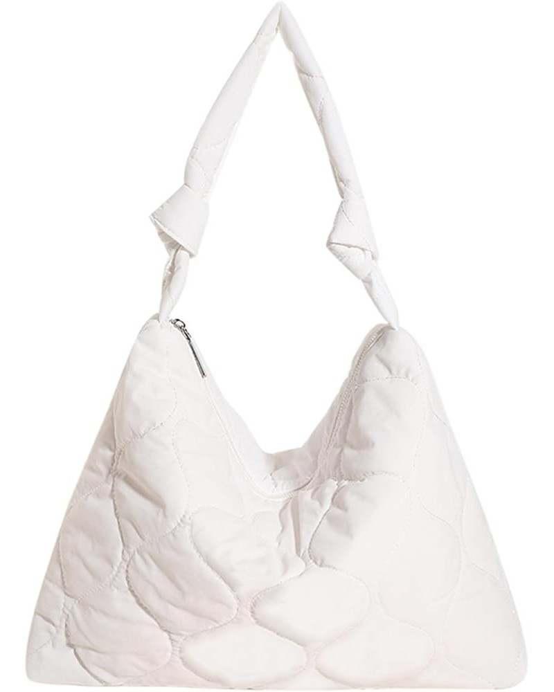 Puffer Tote Bag for Women, Lightweight Quilted Tote Bags Puffy Shoulder bag Padded Fluffy Hobo Handbag With Zipper Off-white ...