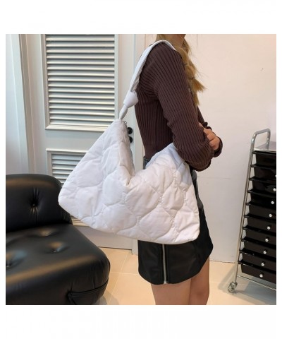 Puffer Tote Bag for Women, Lightweight Quilted Tote Bags Puffy Shoulder bag Padded Fluffy Hobo Handbag With Zipper Off-white ...