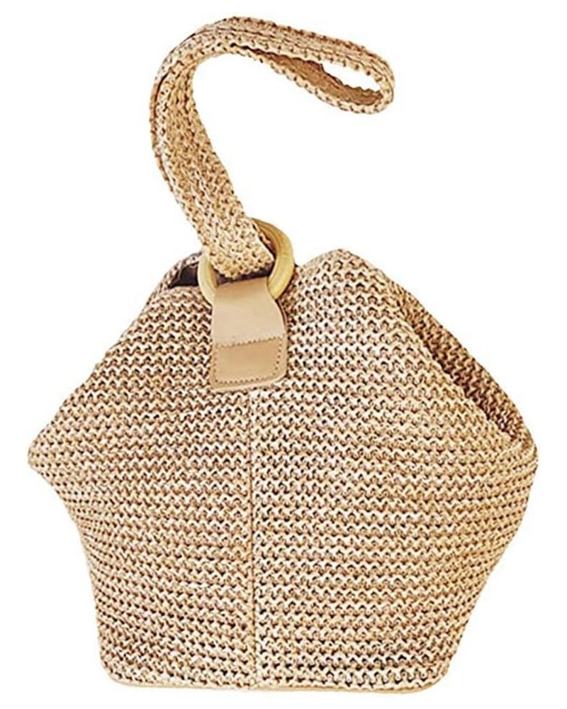 Women Circular Ring Straw Handbag Shoulder Bag Bucket Bag $10.71 Shoulder Bags