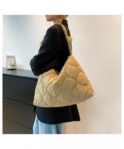 Puffer Tote Bag for Women, Lightweight Quilted Tote Bags Puffy Shoulder bag Padded Fluffy Hobo Handbag With Zipper Off-white ...