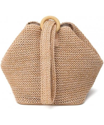 Women Circular Ring Straw Handbag Shoulder Bag Bucket Bag $10.71 Shoulder Bags