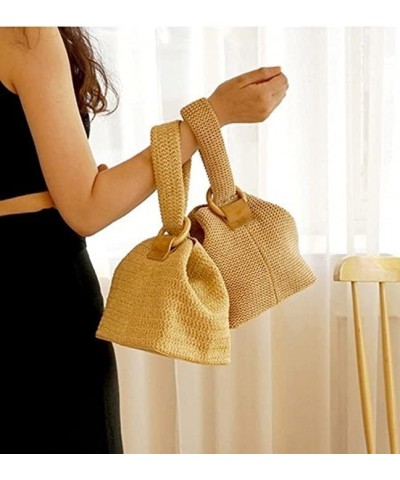 Women Circular Ring Straw Handbag Shoulder Bag Bucket Bag $10.71 Shoulder Bags