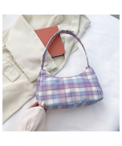 Plaid Print Underarm Bags Cloth Ladies Handbags Women Shoulder Bags Ladies Daily Clutch Casual Totes Pouch One Size Purple Un...