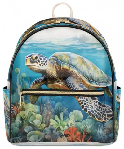 Coastal Turtle Backpack Purse for Women PU Leather Lightweight Ladies Shoulder Fashion Satchel Bags Travel Casual Daypack $30...