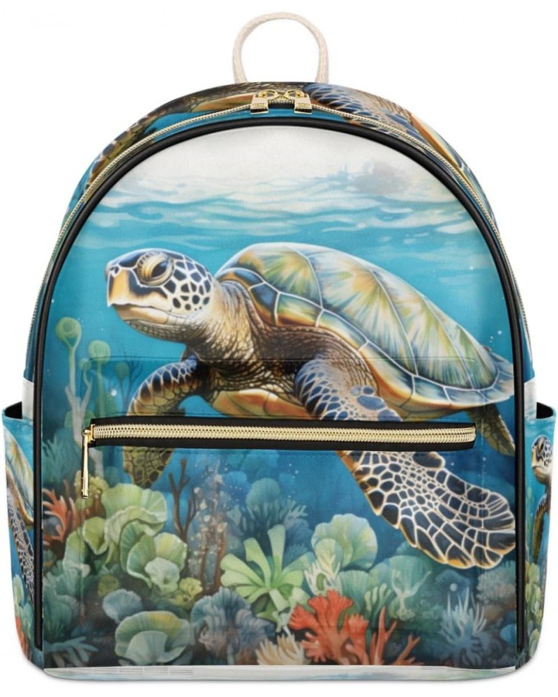 Coastal Turtle Backpack Purse for Women PU Leather Lightweight Ladies Shoulder Fashion Satchel Bags Travel Casual Daypack $30...