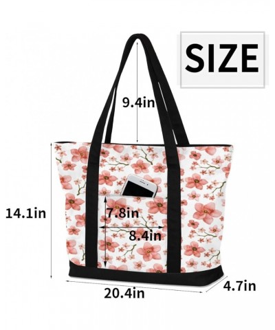 Tote Bag for Women Canvas Shoulder Bag Large Casual Handbag Lightweight Tote Bag with Zipper for Work Travel Shopping Cherry ...