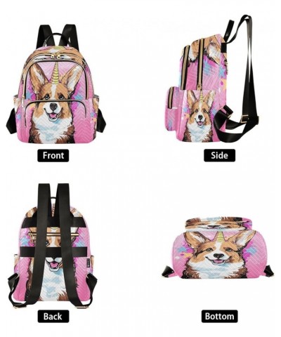 Corgi Dogs Pink Unicorn Backpack Purse for Women Anti-theft Small Fashion Travel Backpack Back Pack HandBag Lady Gifts,S Smal...