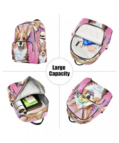 Corgi Dogs Pink Unicorn Backpack Purse for Women Anti-theft Small Fashion Travel Backpack Back Pack HandBag Lady Gifts,S Smal...