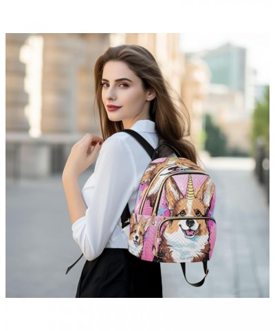 Corgi Dogs Pink Unicorn Backpack Purse for Women Anti-theft Small Fashion Travel Backpack Back Pack HandBag Lady Gifts,S Smal...