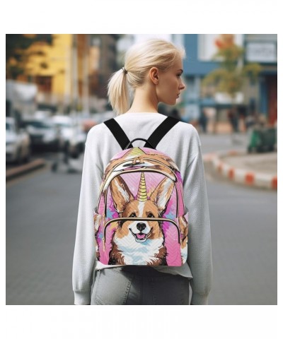 Corgi Dogs Pink Unicorn Backpack Purse for Women Anti-theft Small Fashion Travel Backpack Back Pack HandBag Lady Gifts,S Smal...