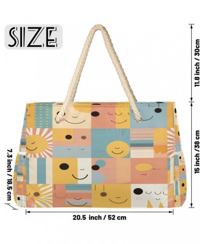 Geometric Smile Pattern Beach Bags for Women Large Tote Bag with Zipper and Pockets Waterproof Sandproof Accessories Swim Poo...