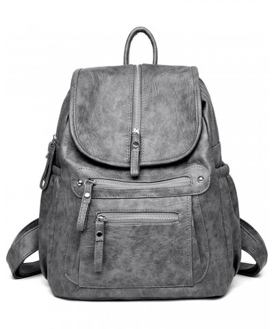 Leather Backpack Multiple Zipper Pockets Hardware Fashion Simple Women Bags (brown) Grey $24.83 Backpacks