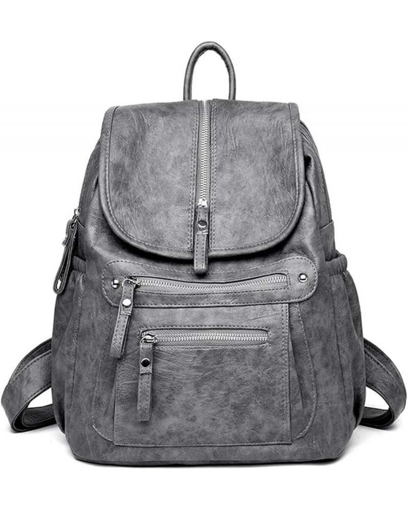 Leather Backpack Multiple Zipper Pockets Hardware Fashion Simple Women Bags (brown) Grey $24.83 Backpacks