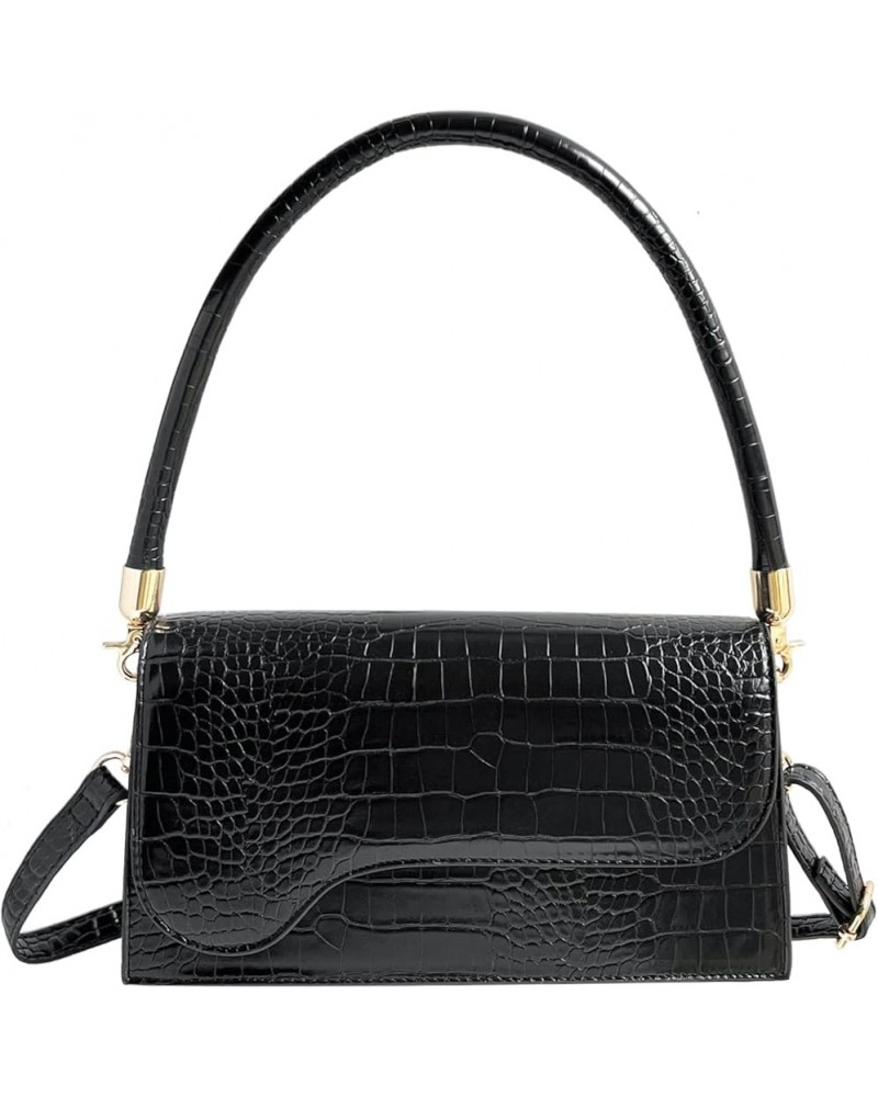 Retro Classic Clutch Shoulder Bag Crocodile Pattern Small Crossbody Handbag for Women 02black $18.14 Clutches