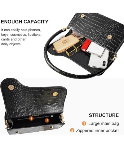 Retro Classic Clutch Shoulder Bag Crocodile Pattern Small Crossbody Handbag for Women 02black $18.14 Clutches