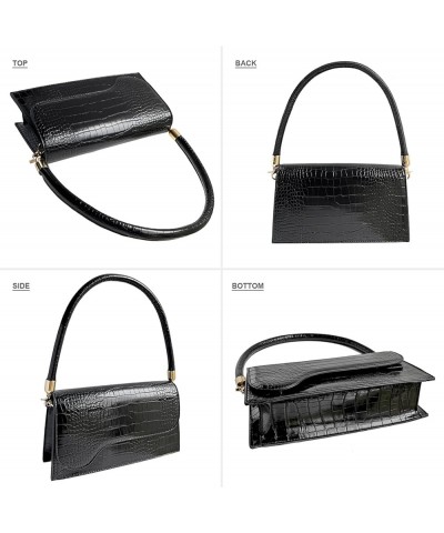 Retro Classic Clutch Shoulder Bag Crocodile Pattern Small Crossbody Handbag for Women 02black $18.14 Clutches