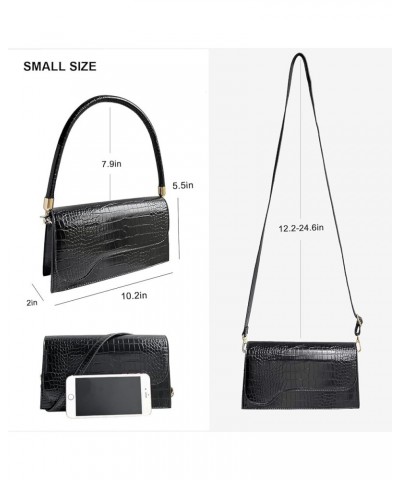 Retro Classic Clutch Shoulder Bag Crocodile Pattern Small Crossbody Handbag for Women 02black $18.14 Clutches