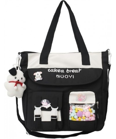 Kawaii Backpack with Cute Accessories Casual Shoulder Messenger Bag Large Tote Bag Aesthetic Crossbody Bag for Women Black $1...