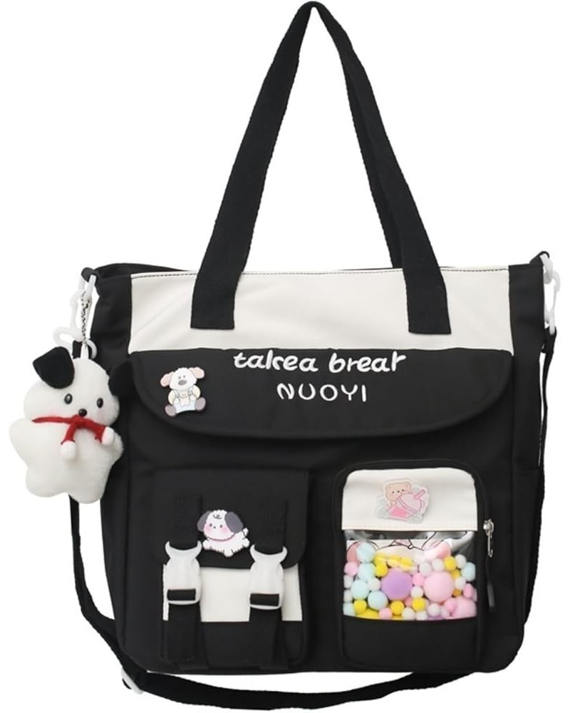 Kawaii Backpack with Cute Accessories Casual Shoulder Messenger Bag Large Tote Bag Aesthetic Crossbody Bag for Women Black $1...