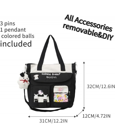 Kawaii Backpack with Cute Accessories Casual Shoulder Messenger Bag Large Tote Bag Aesthetic Crossbody Bag for Women Black $1...