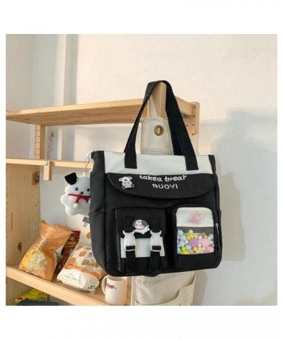 Kawaii Backpack with Cute Accessories Casual Shoulder Messenger Bag Large Tote Bag Aesthetic Crossbody Bag for Women Black $1...