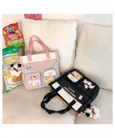 Kawaii Backpack with Cute Accessories Casual Shoulder Messenger Bag Large Tote Bag Aesthetic Crossbody Bag for Women Black $1...