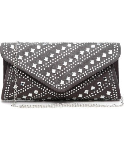 Rhinestone Evening Bags Envelope Clutch Purses Handbags Studded Evening Purses for Prom Party Wedding Dark Grey $7.79 Evening...