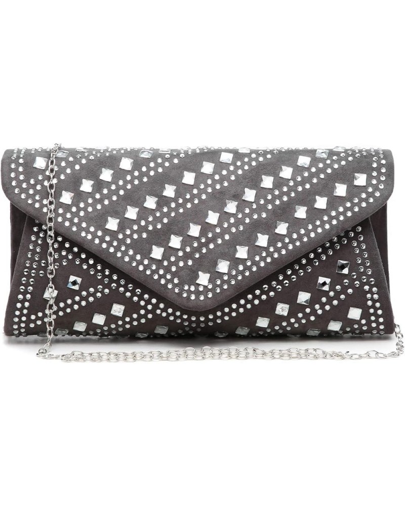 Rhinestone Evening Bags Envelope Clutch Purses Handbags Studded Evening Purses for Prom Party Wedding Dark Grey $7.79 Evening...