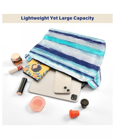 Colorful Plaid Stripe Womens Shoulder Purse, Fuzzy Tote Women Purse Hobo Handbags Stripes Watercolor Sea Blue $11.75 Totes