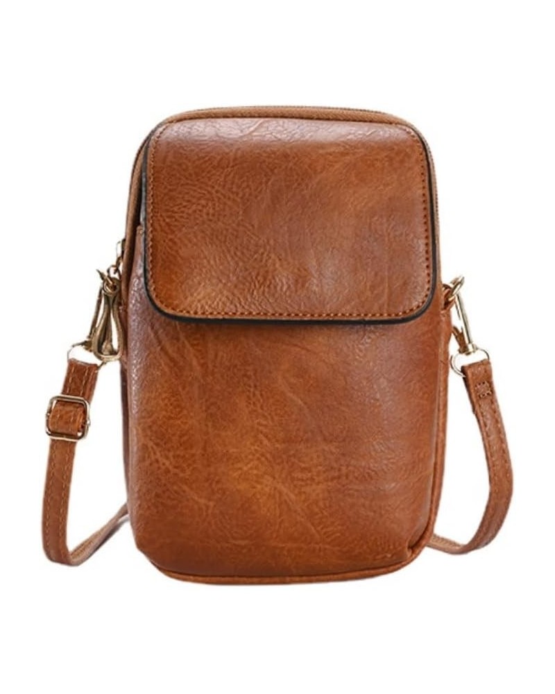 Crossbody Phone Bag for Women Leather Ladies Flip Cross Body Wallet Mini Handbags Phone Purse Brown $22.68 Totes