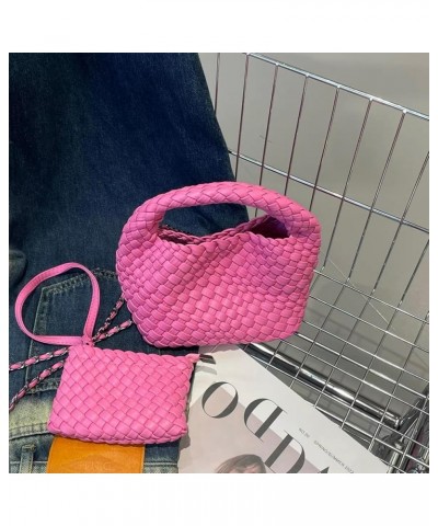 Fashion Handbag For Women, Woven Tote Bag Bucket Composite Bag Knitting Chain Bag, Crossbody Shoulder Bag Purses Rose Red $28...