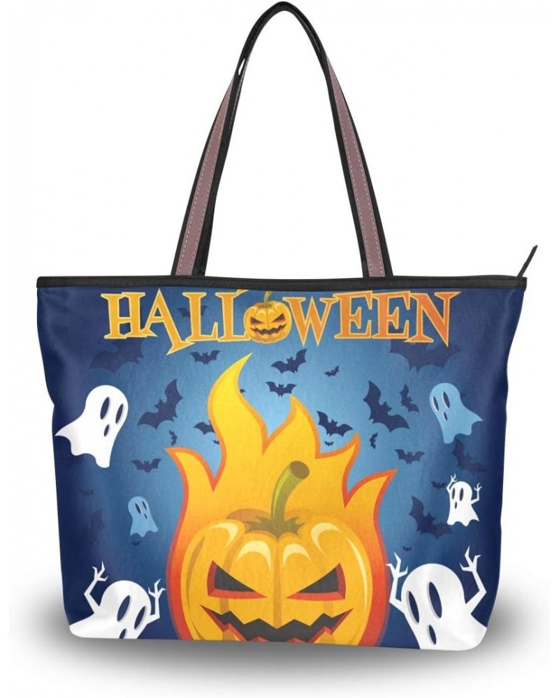 Tote Bag Halloween Pumpkin Bats Ghosts Shoulder Bag Handbag for Women Girls $15.38 Shoulder Bags