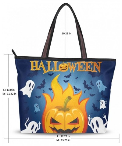 Tote Bag Halloween Pumpkin Bats Ghosts Shoulder Bag Handbag for Women Girls $15.38 Shoulder Bags