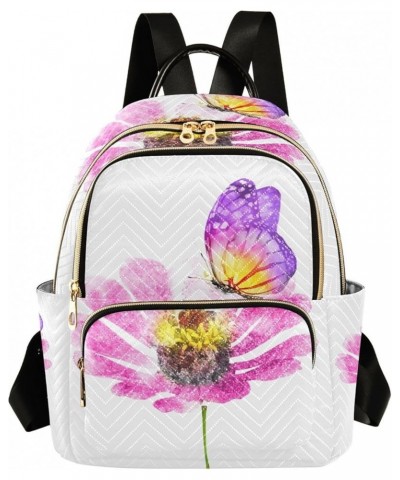 Watercolor Butterfly Pink Flower Small Backpack Purse for Women Travel Bag Fashion Daypack Back Pack Shoulder Bag Multicolor ...