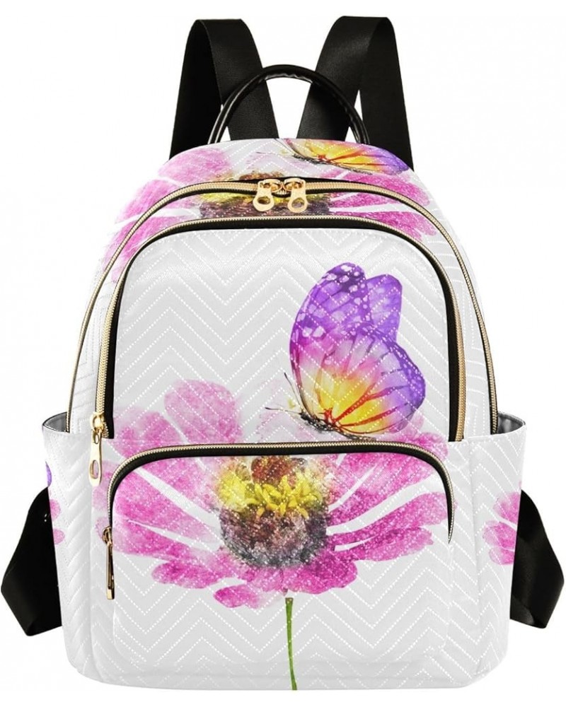 Watercolor Butterfly Pink Flower Small Backpack Purse for Women Travel Bag Fashion Daypack Back Pack Shoulder Bag Multicolor ...