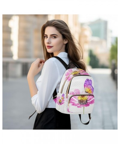 Watercolor Butterfly Pink Flower Small Backpack Purse for Women Travel Bag Fashion Daypack Back Pack Shoulder Bag Multicolor ...