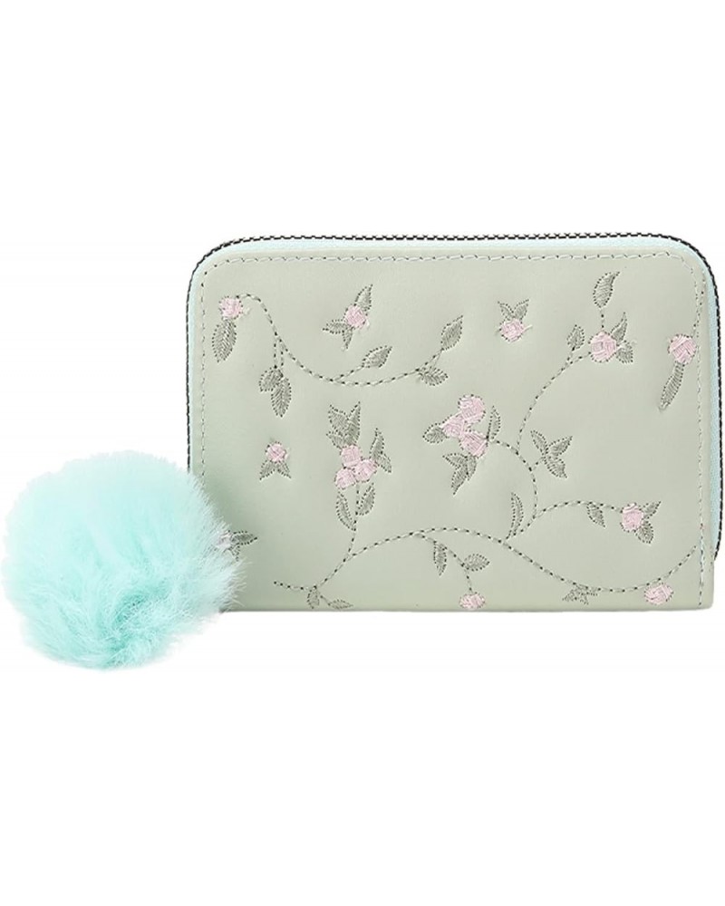 Women Wallet Fashion Flower Pattern Embroidery New Pattern Zipper Practical Multi Layered Bag Small (Green, One Size) Green O...