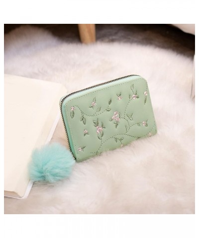 Women Wallet Fashion Flower Pattern Embroidery New Pattern Zipper Practical Multi Layered Bag Small (Green, One Size) Green O...