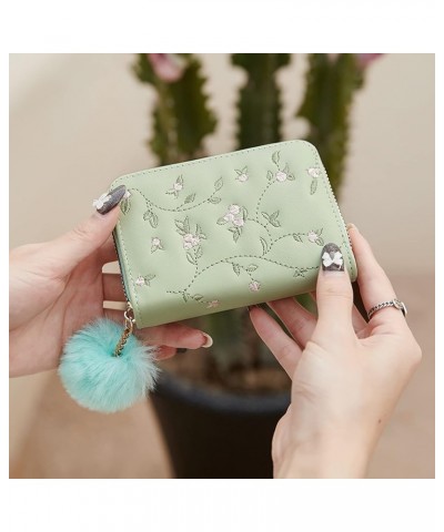 Women Wallet Fashion Flower Pattern Embroidery New Pattern Zipper Practical Multi Layered Bag Small (Green, One Size) Green O...