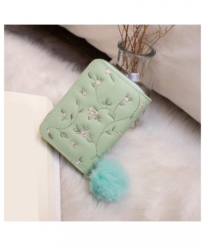 Women Wallet Fashion Flower Pattern Embroidery New Pattern Zipper Practical Multi Layered Bag Small (Green, One Size) Green O...