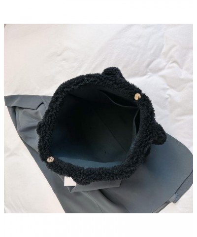 Fall/Winter Large Capacity Shearling Tote BagCasual Outing Versatile Furry Handbag Shearling Bucket Bag Black $19.94 Handbags