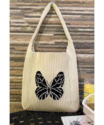 Summer Tote Bag for Women Cute Butterfly Woven Purses Knitted Crochet Bag Contrast Apricot $12.31 Totes