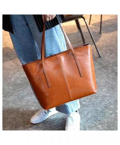 Genuine Leather Tote Bags for Women Women's Shoulder Purses Vintage Handbags Top Handle Work Bags for Women Khaki $36.02 Totes